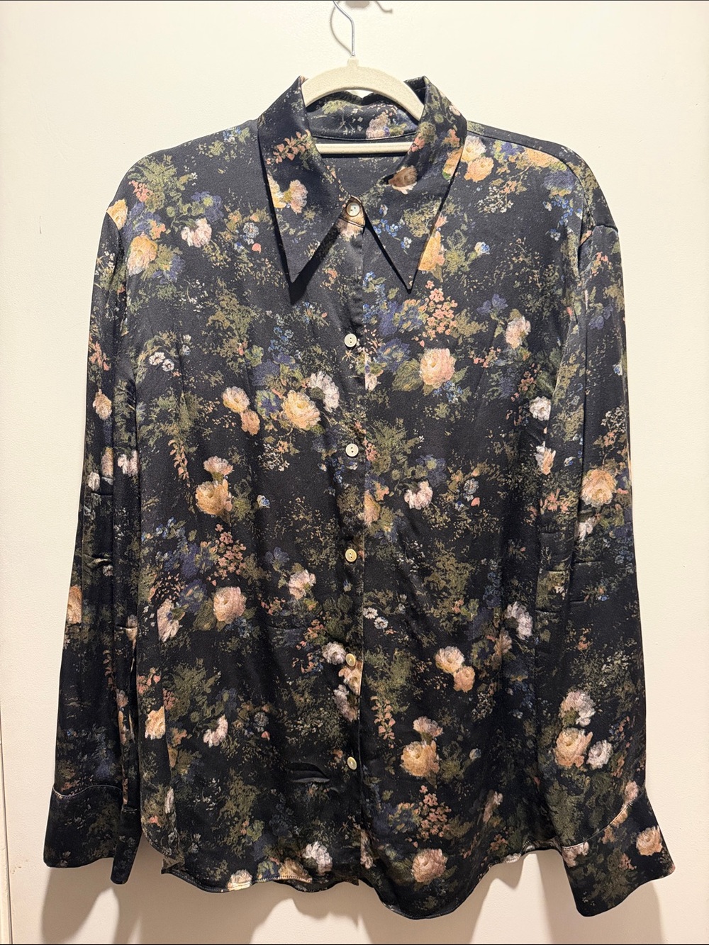 Vince Rose Field Silk Shaped Collar Blouse - Size Large
